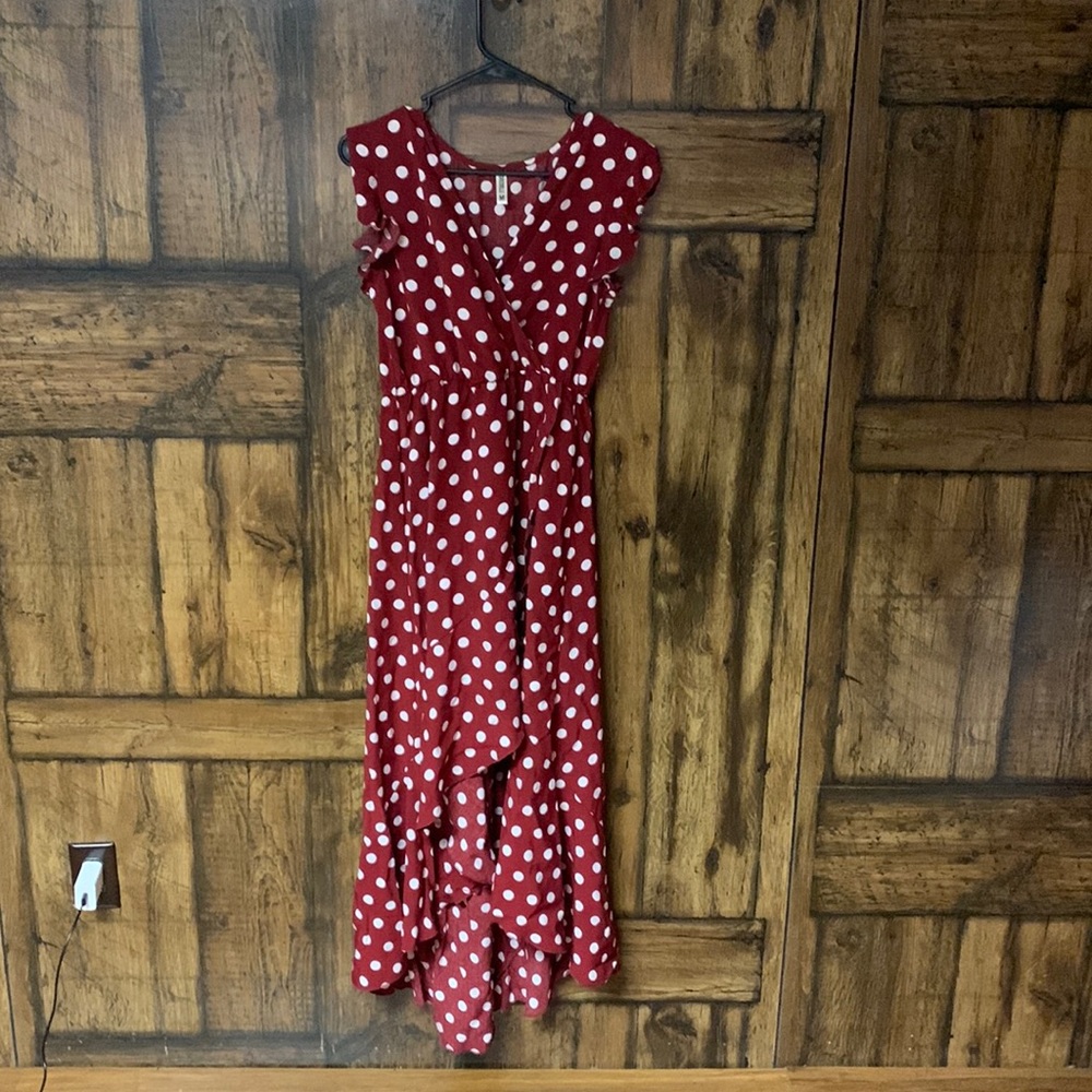 Grecerelle red and white polka dot high low dress Size Medium